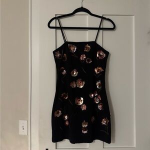 Maeve The Brynne 3D Spaghetti-Strap Floral Embroidered Black Dress